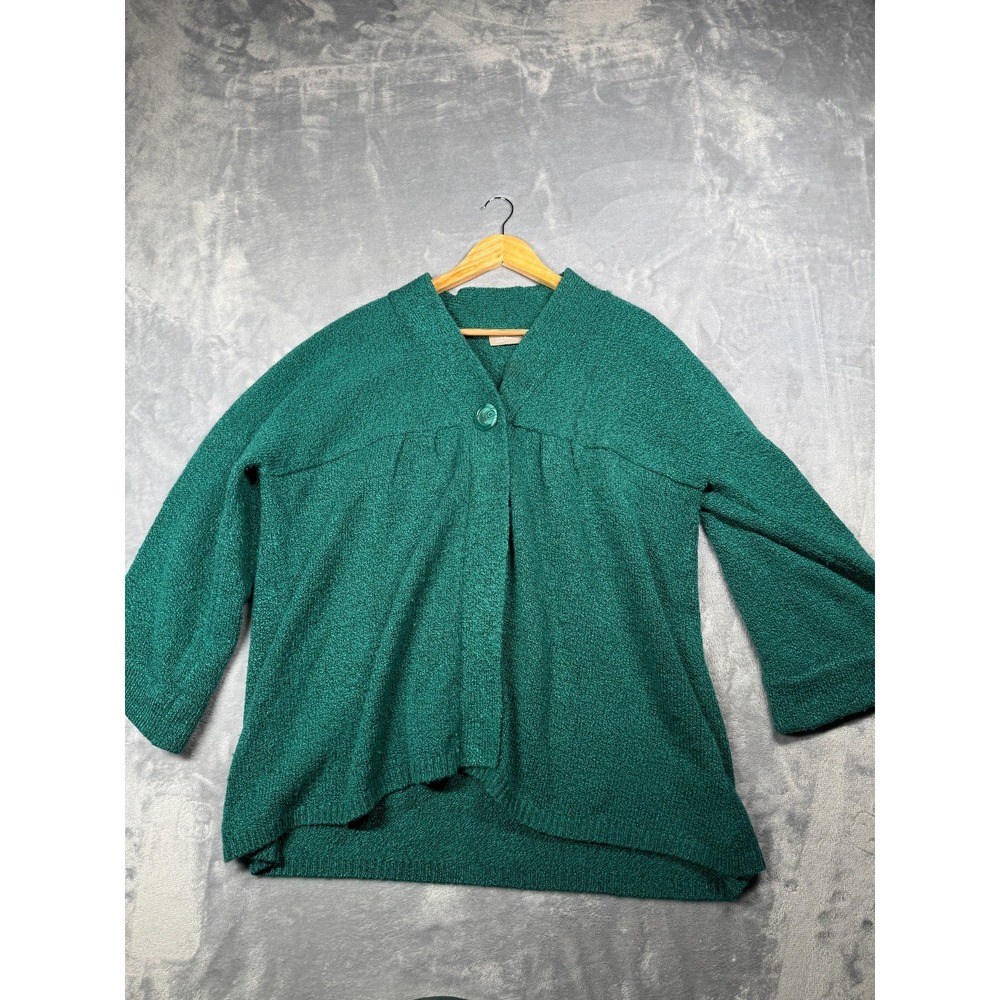 Croft & Barrow Cardigan Sweater Womens 2X Green Tight Knit Pleated Single Button